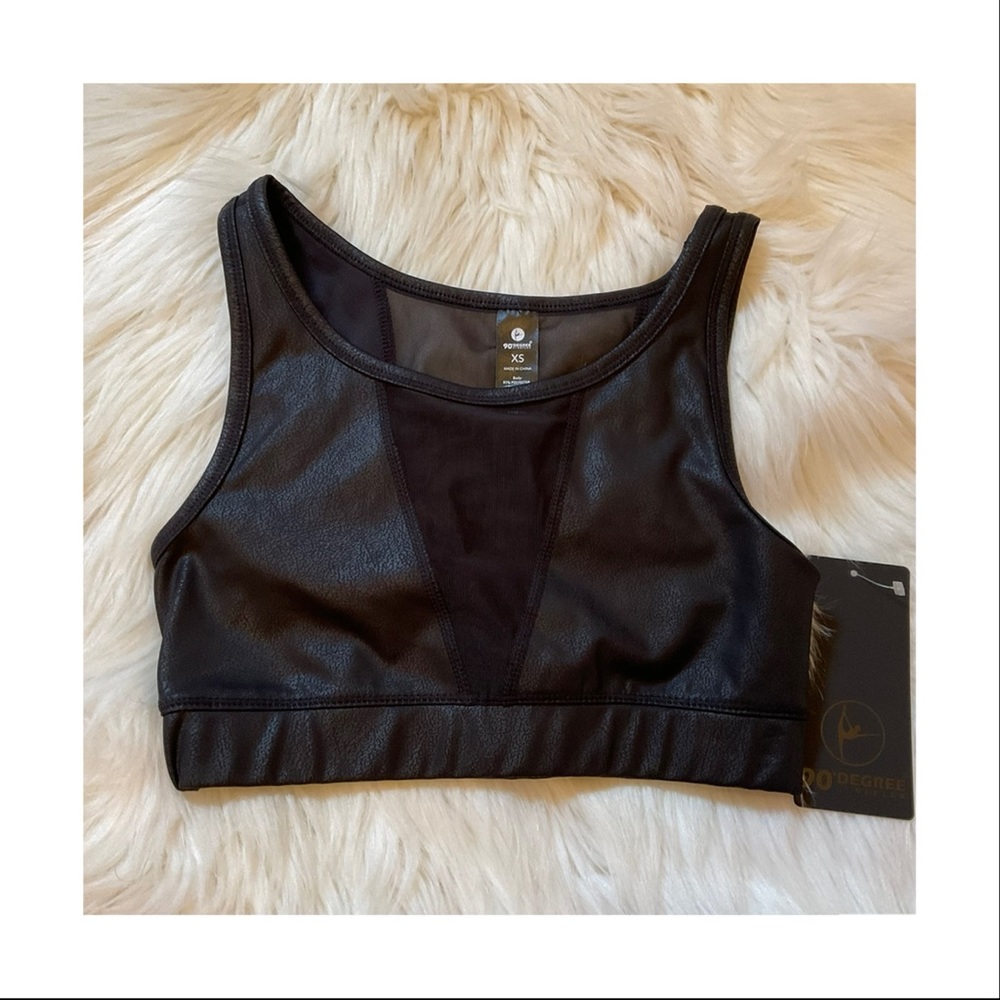 90 Degrees by Reflex Vintage Lux Faux Cracked Leather Sports Bra - NWT - Size XS